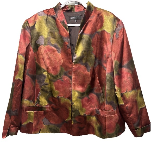 Jones New‎ York Collection 22W Rose Garden Silk Cotton Jacket Blazer Classy Prep - Picture 1 of 11
